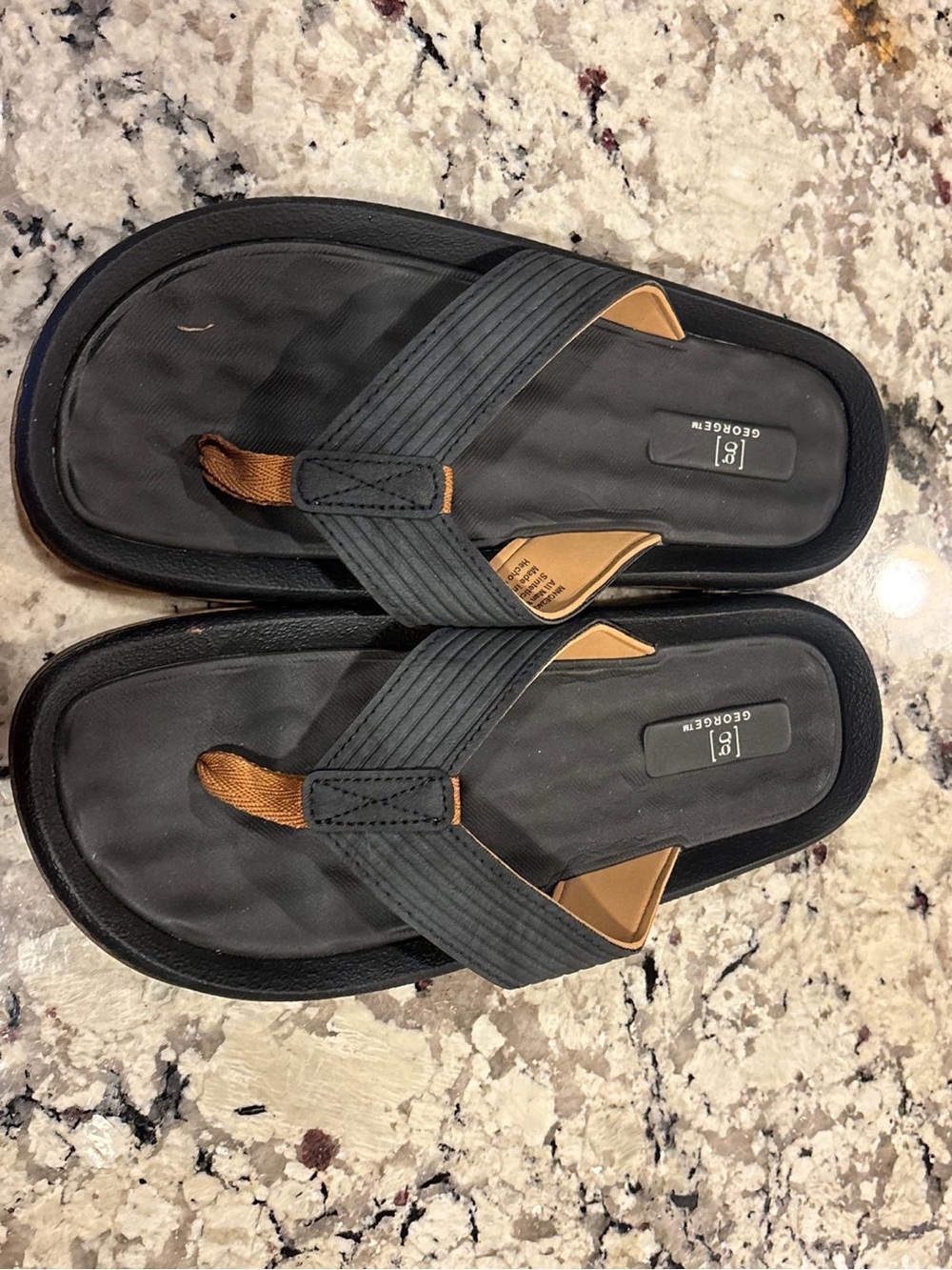 George Black and Tan Men's Dual-Stripe Flip-Flop Sandals